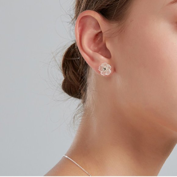 SOLD Sterling Silver Flower Natural Earrings Studs - Picture 7 of 13